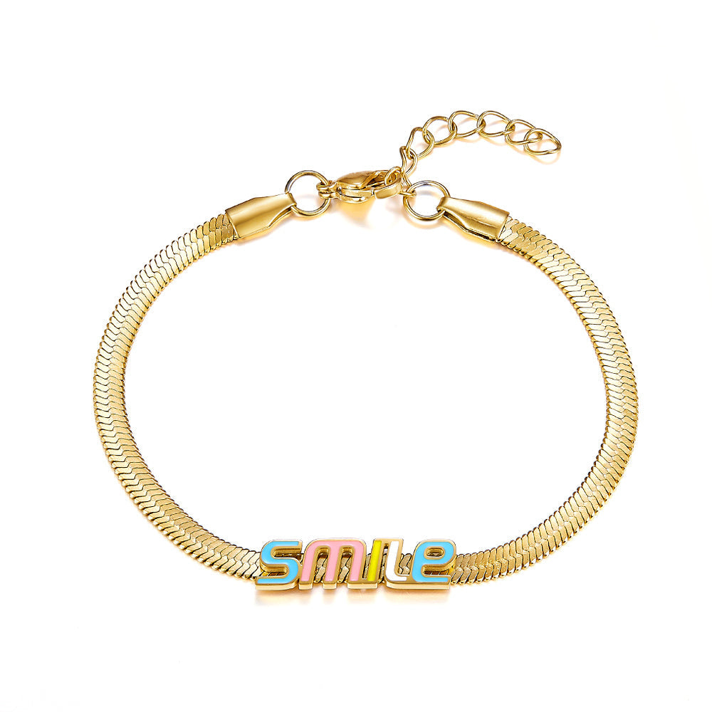 Stainless Steel Smile Colorful Letter Accessory Bracelet asonjewelry